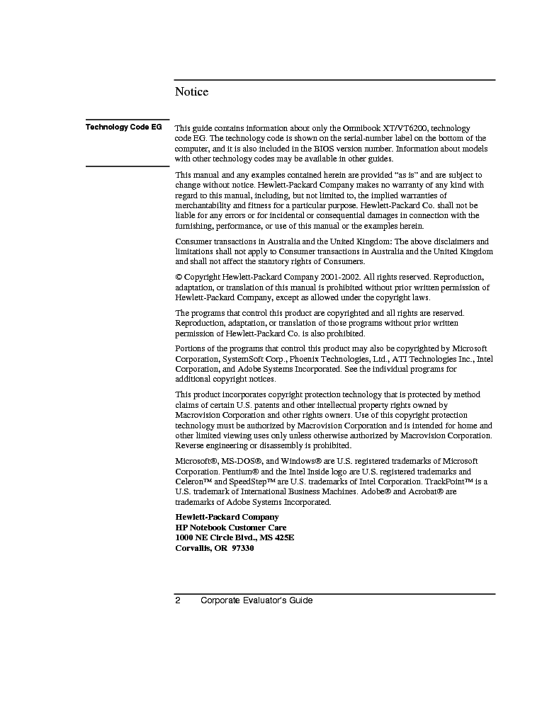 HP OBXT6200 CEG service manual (2nd page)