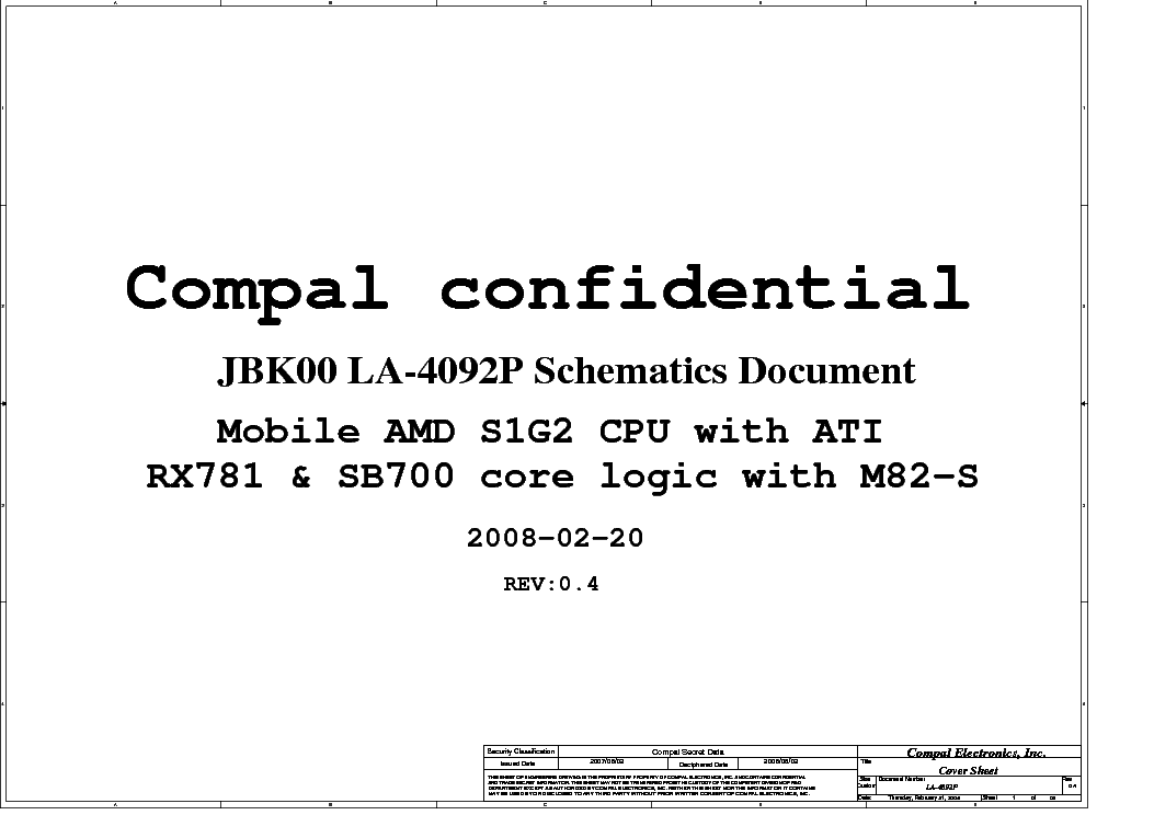 HP PAVILION DV7 COMPAL LA-4092P JBK00 REV 0.4 SCH service manual (1st page)