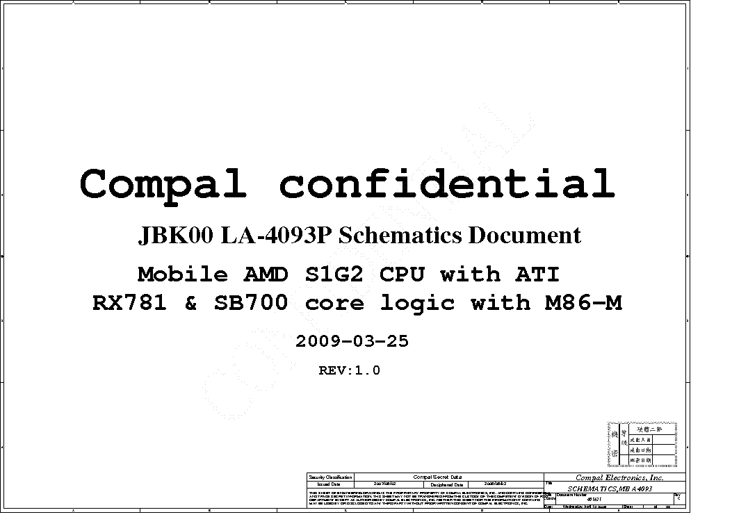 HP PAVILION DV7 COMPAL LA-4093P JBK00 REV 1.0 SCH service manual (1st page)