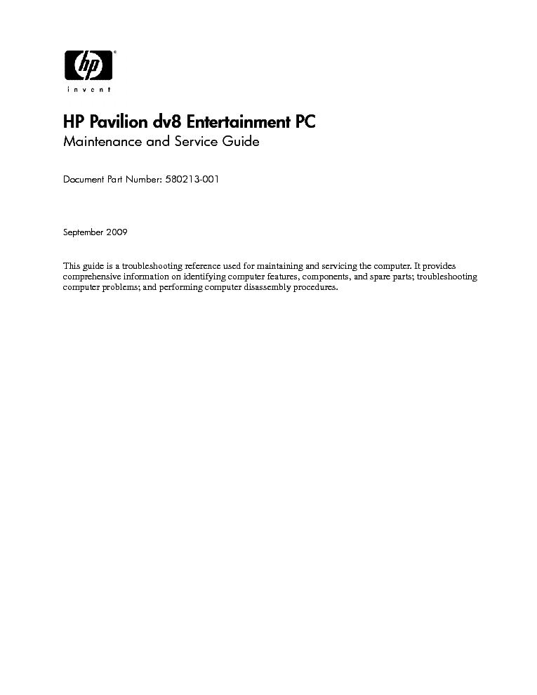 HP PAVILION DV8 service manual (1st page)