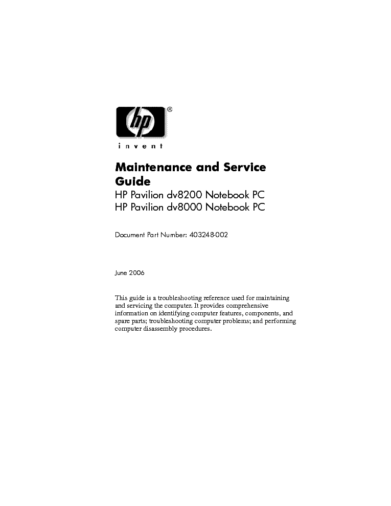 HP PAVILION DV8000 DV8200 service manual (1st page)
