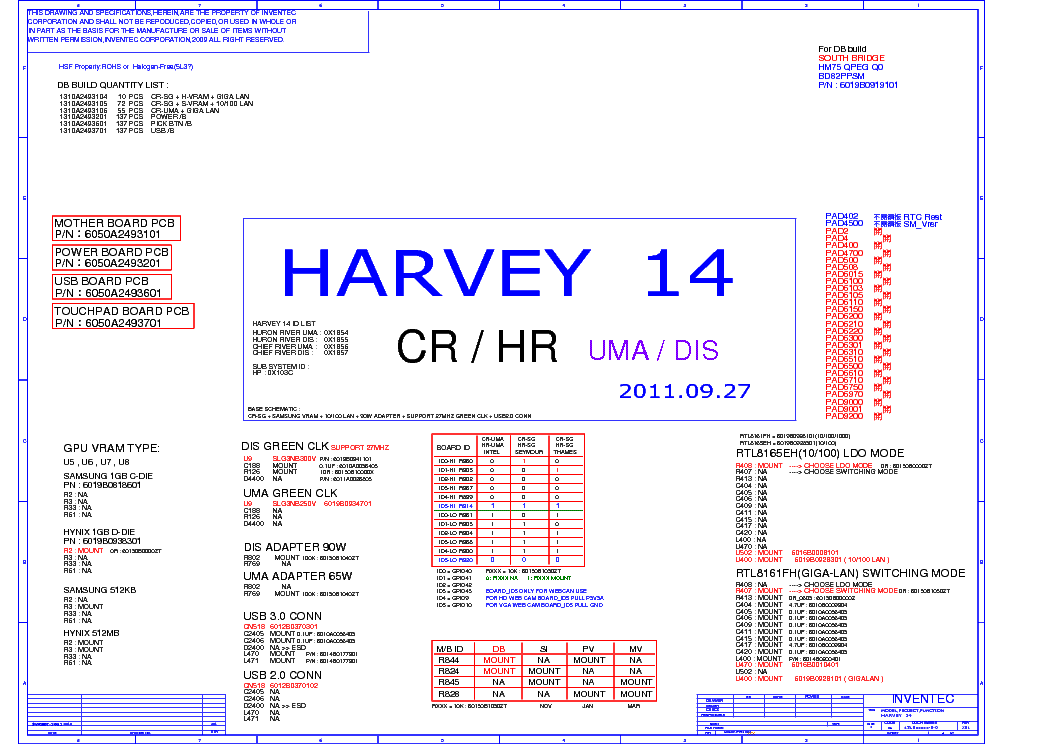 HP PAVILION G4-2000 PRESARIO CQ35-701TU CQ45-2000 INVENTEC HARVEY 14 UMA DIS REV X01 SCH service manual (1st page)