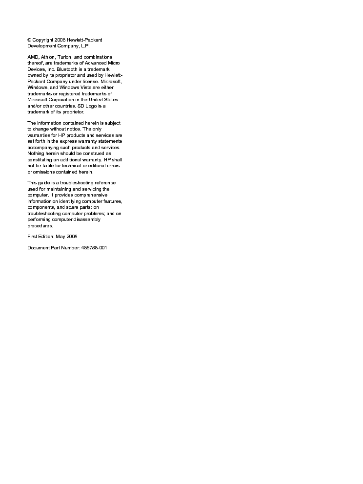 HP PAVILION TX2500 SM service manual (2nd page)