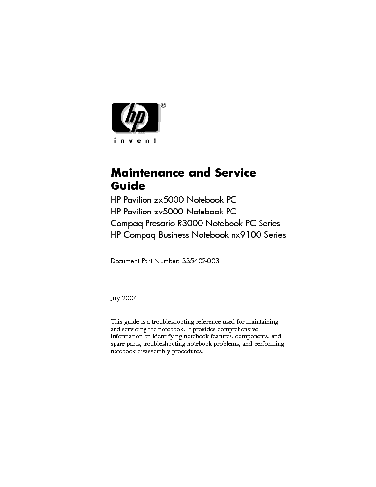 HP PAVILION ZX5000 service manual (1st page)
