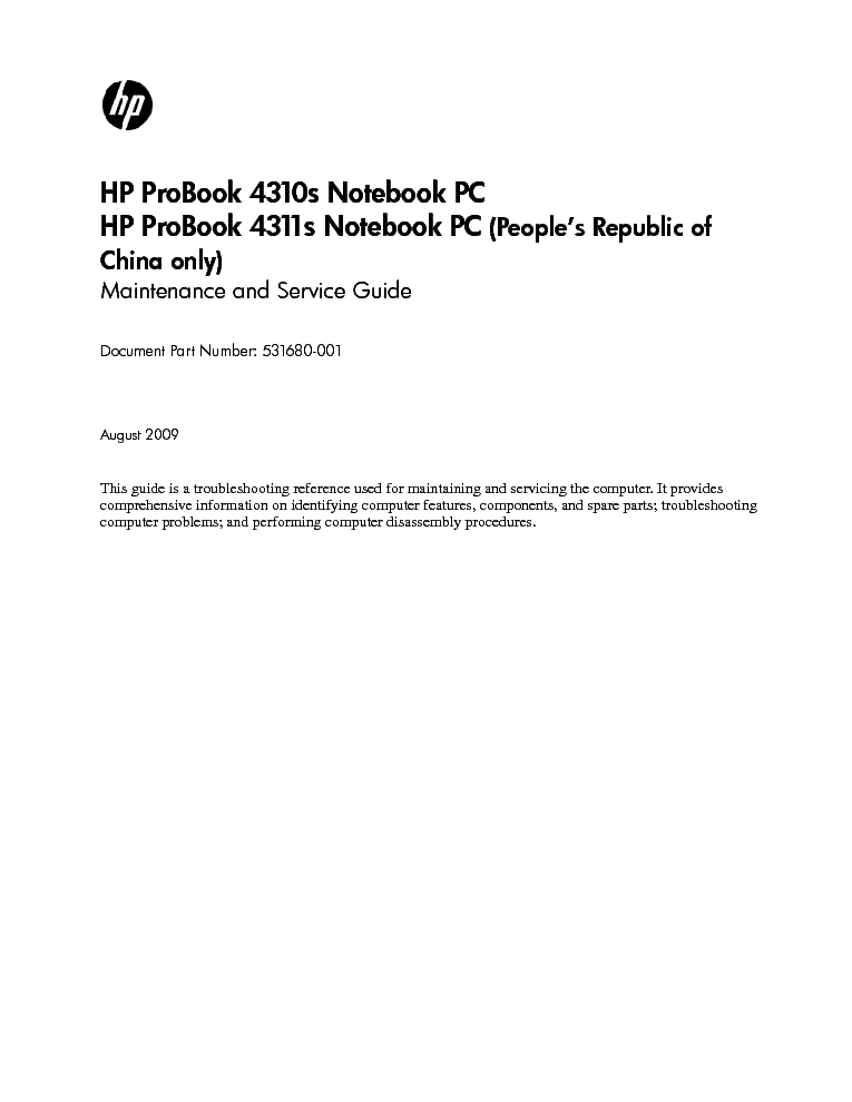 HP PROBOOK 4310S 4311S service manual (1st page)