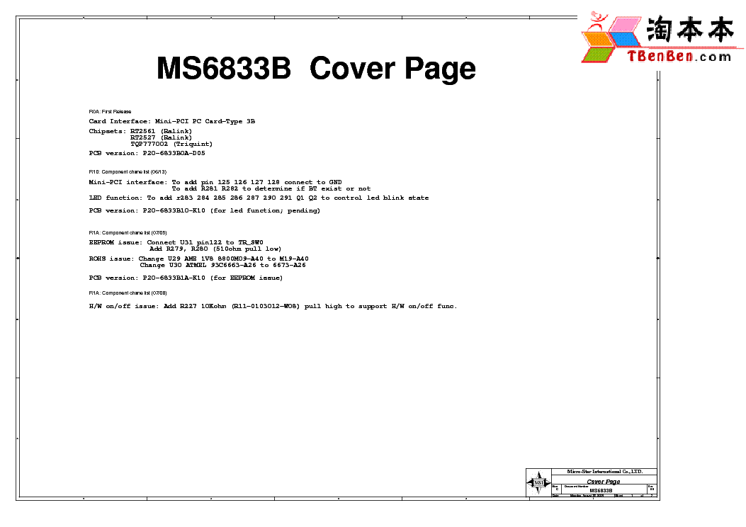 MSI MS-6833B REV 0B SCH service manual (1st page)