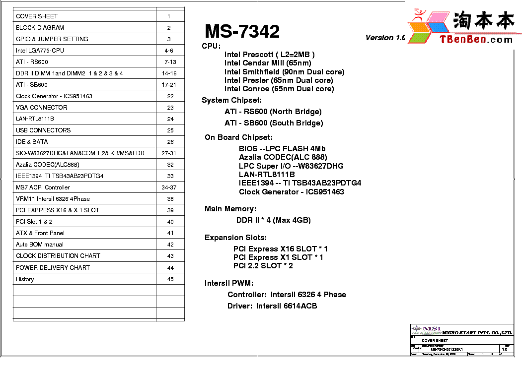 MSI MS-7342 REV 1.0 SCH service manual
