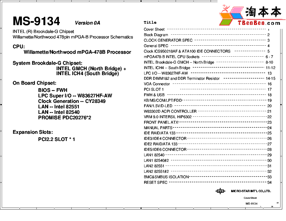 MSI MS-9134 REV 0A SCH service manual (1st page)