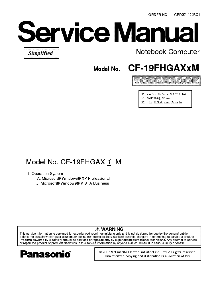PANASONIC CF-19FHGAXXM service manual