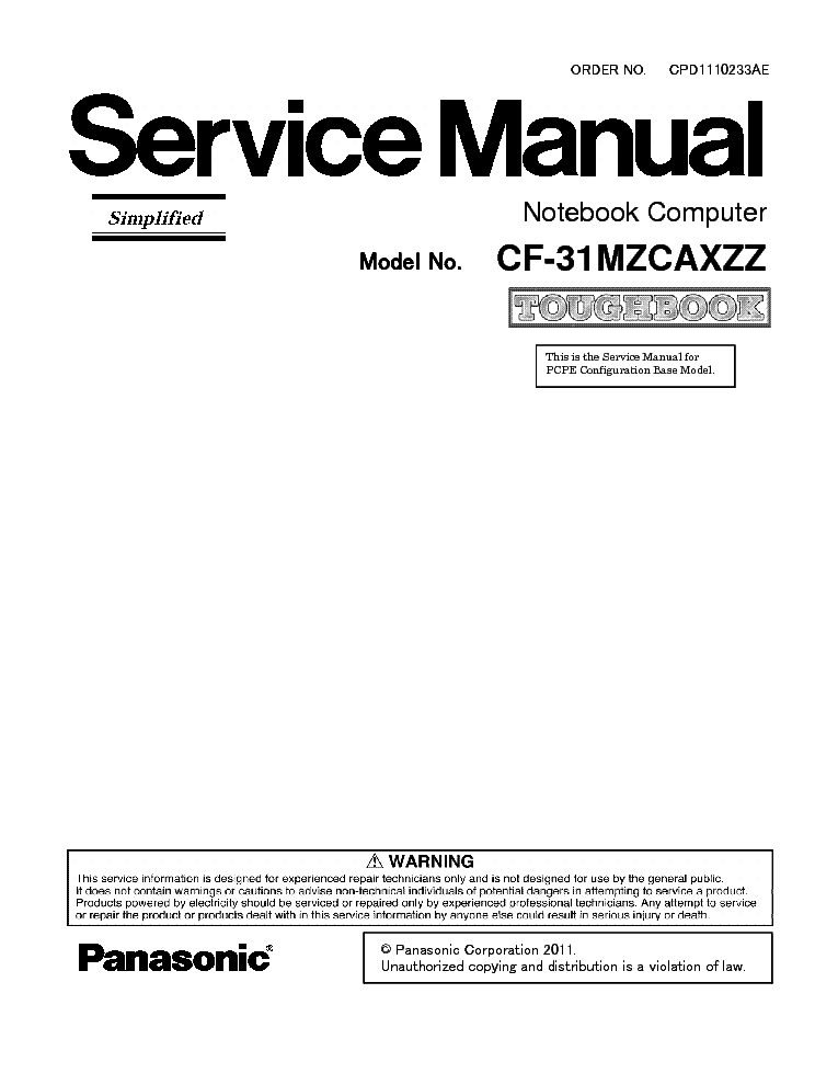 PANASONIC CF-31MZCAXZZ service manual