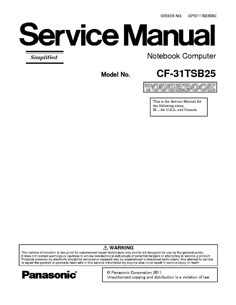 PANASONIC CF-31TSB25 service manual