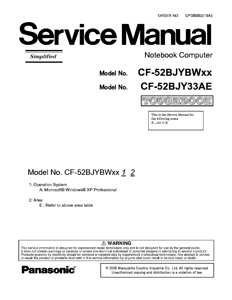 PANASONIC CF-52BJYBWXX service manual