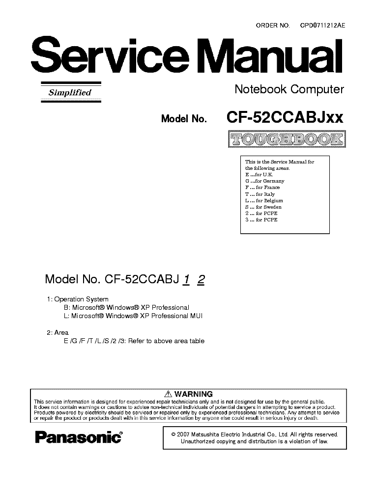 PANASONIC CF-52CCABJXX Service Manual download, schematics, eeprom ...