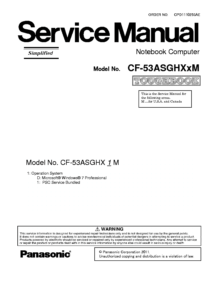 PANASONIC CF-53ASGHXXM service manual