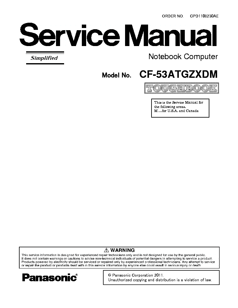 PANASONIC CF53ATGZXDM Service Manual download, schematics, eeprom