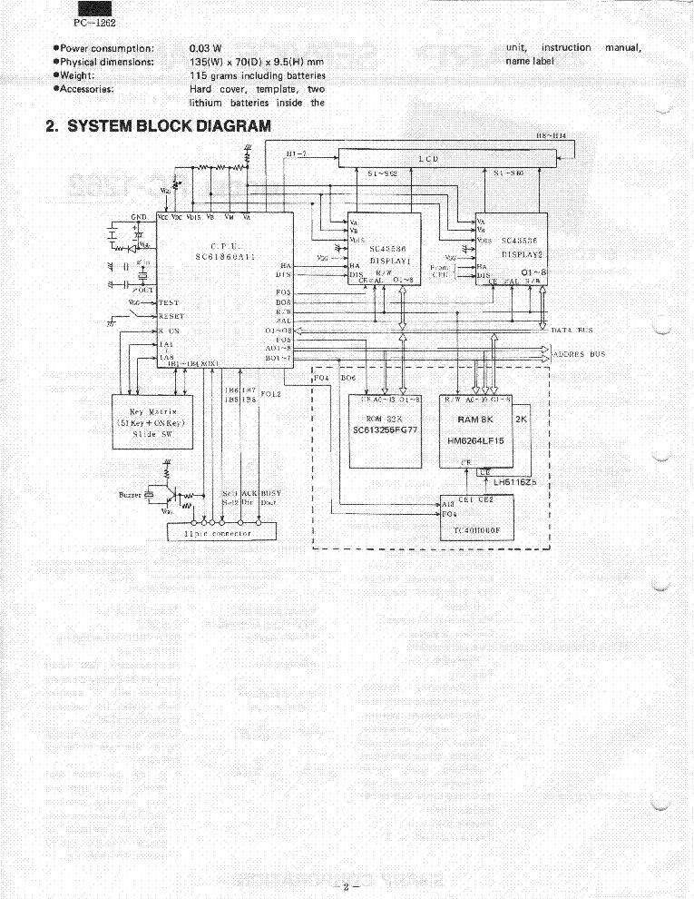 SHARP PC-1262 Service Manual download, schematics, eeprom, repair