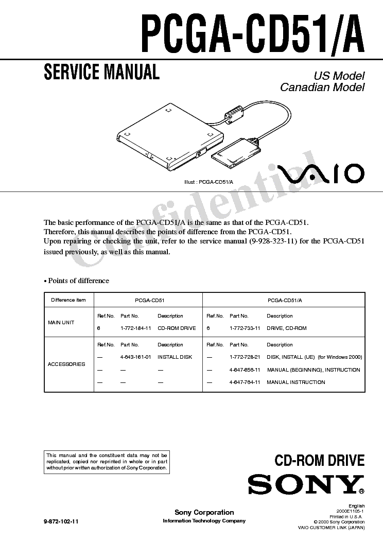 SONY PCGA-CD51 Service Manual download, schematics, eeprom, repair