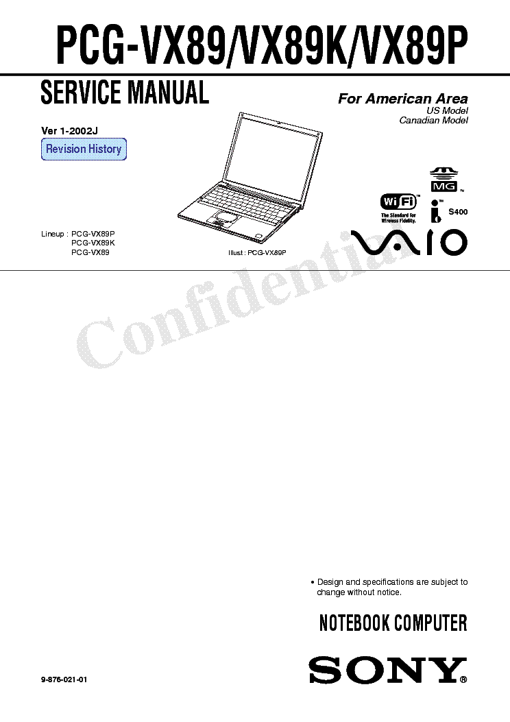 SONY VAIO PCG VX89 SM Service Manual download, schematics, eeprom