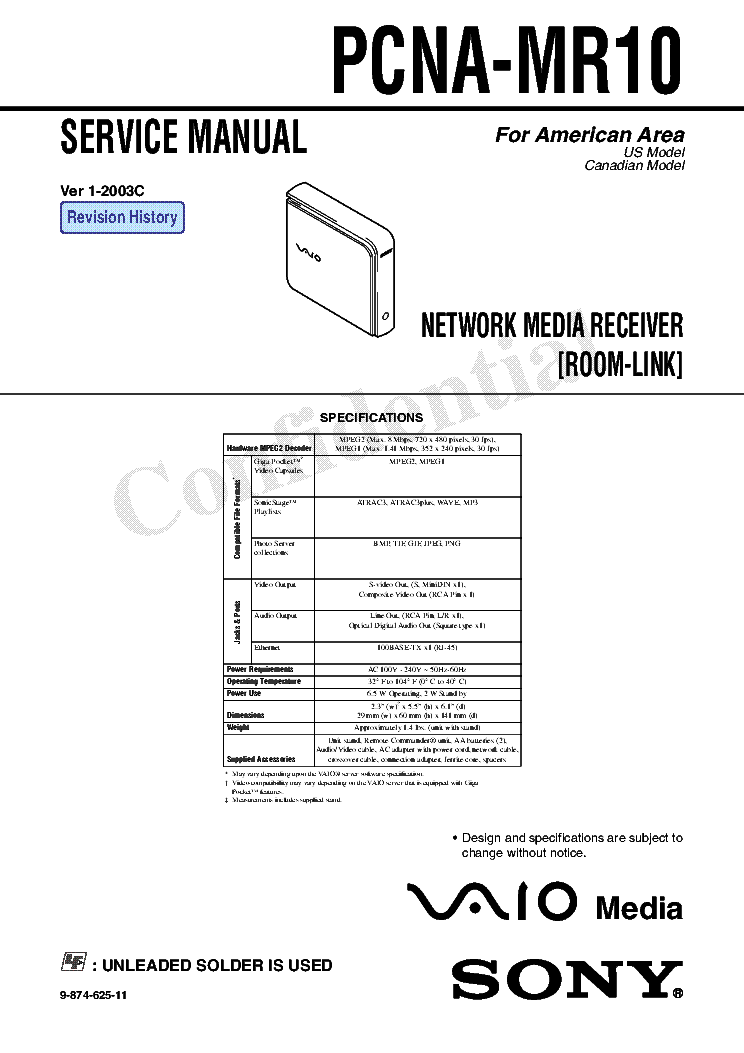 SONY VAIO PCNAMR10 VER.12003C SM Service Manual download, schematics
