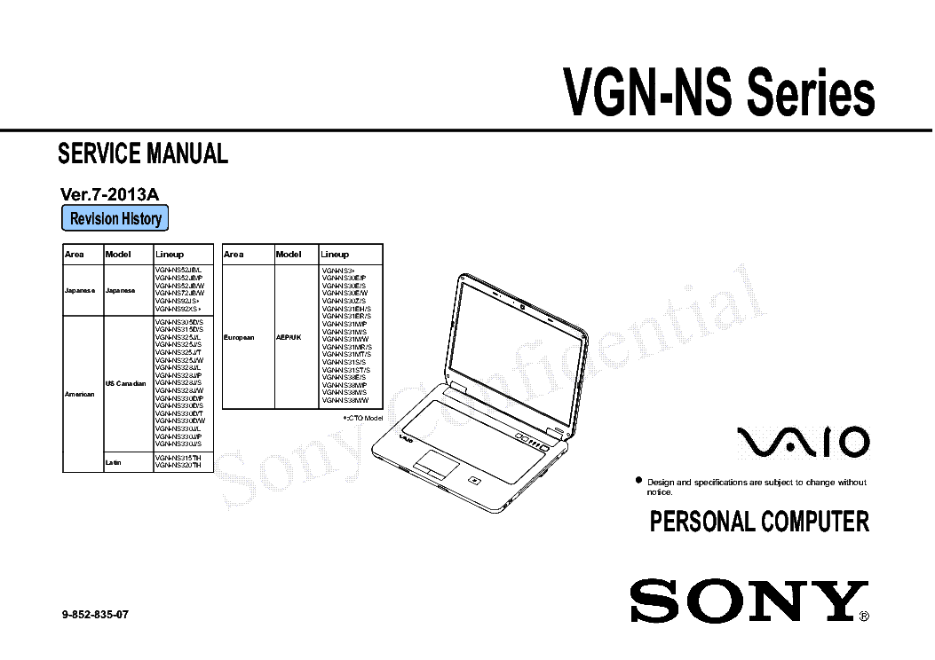 SONY VAIO VGNNS SERIES VER.72013A SM Service Manual download