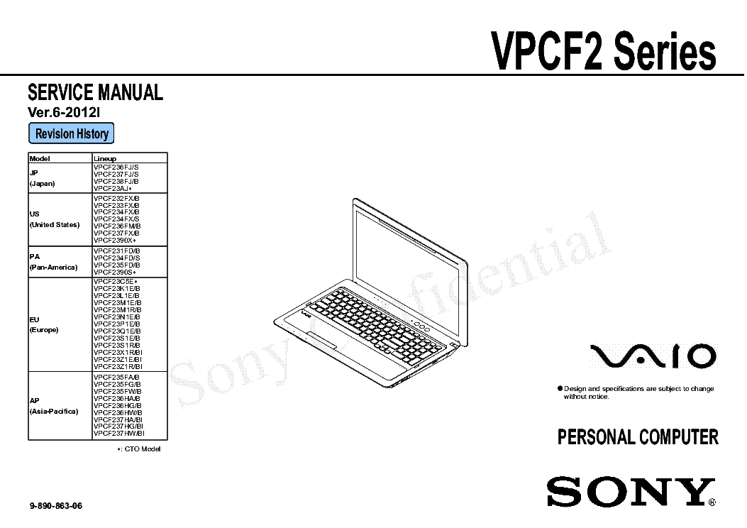 SONY VAIO VPCF2 SERIES VER62012L SM Service Manual download