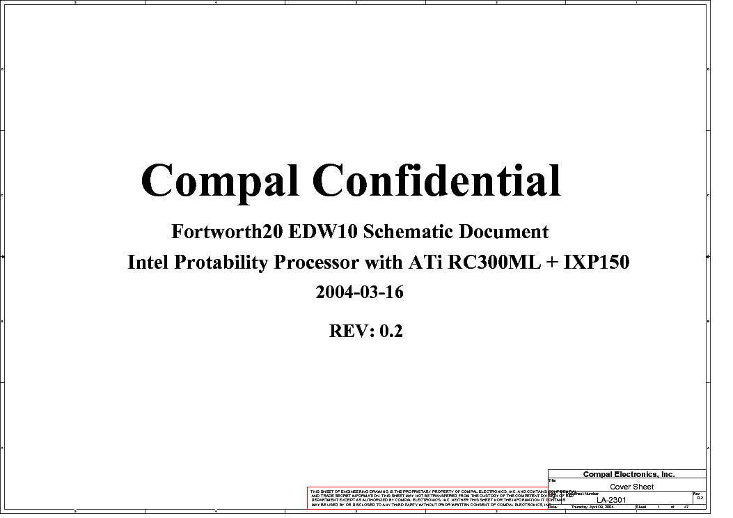 TOSHIBA SATELLITE A70 COMPAL LA-2301 FORTWORTH20 EDW10 REV 0.2 SCH service manual