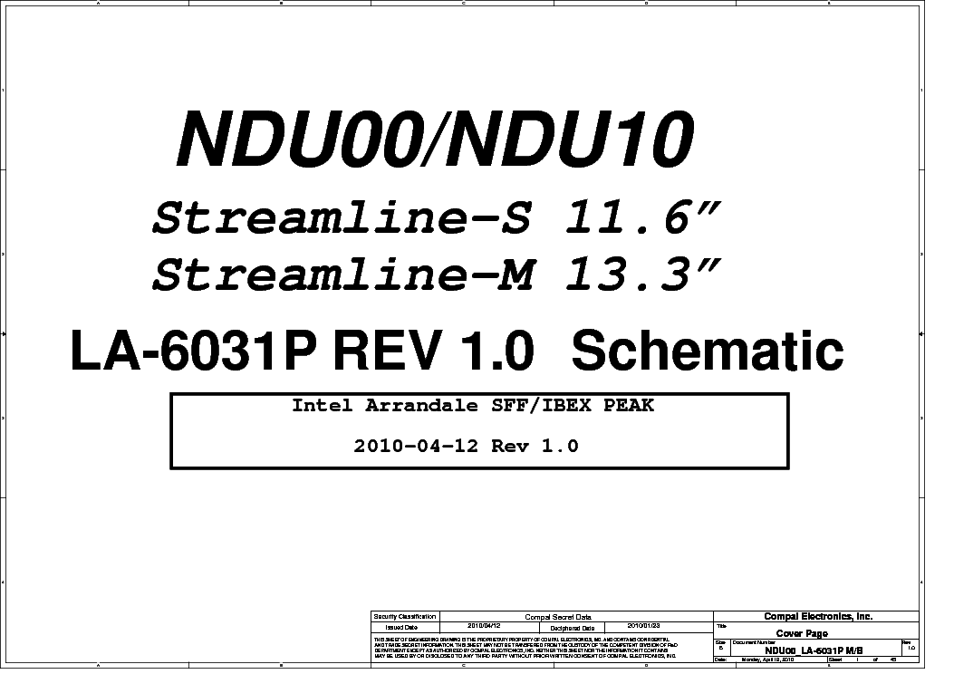 TOSHIBA SATELLITE T210 COMPAL LA6031P NDU00 NDU10 REV 1.0 SCH Service
