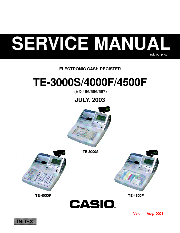 CASIO TE3000S 4000F 4500F ELECTRONIC CASH REGISTER SM Service Manual download schematics eeprom repair info for electronics experts