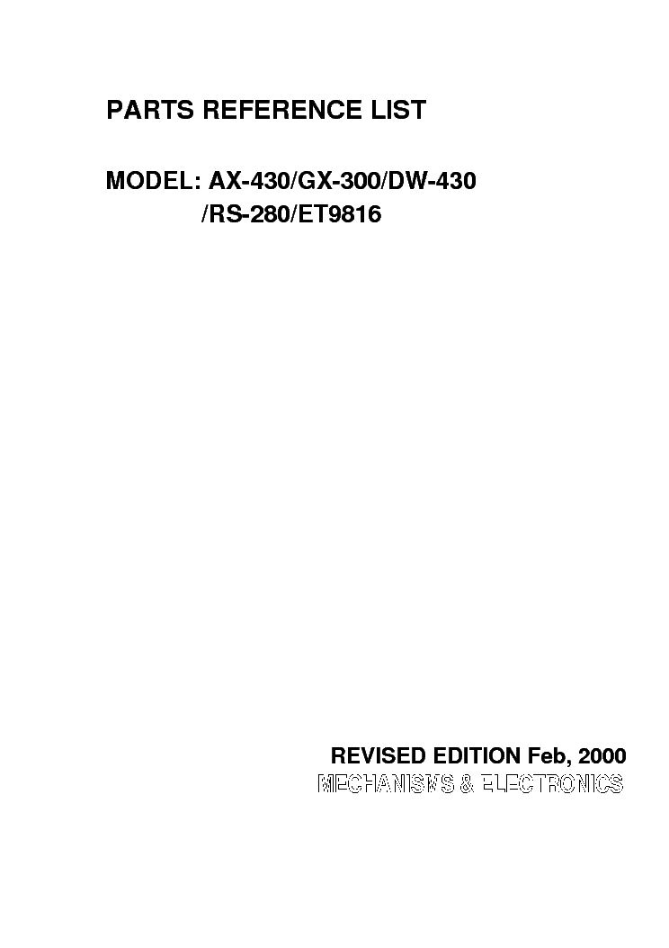 BROTHER AX-430,GX-300,DW-430,RS-280,ET-9816 PARTS service manual (1st page)