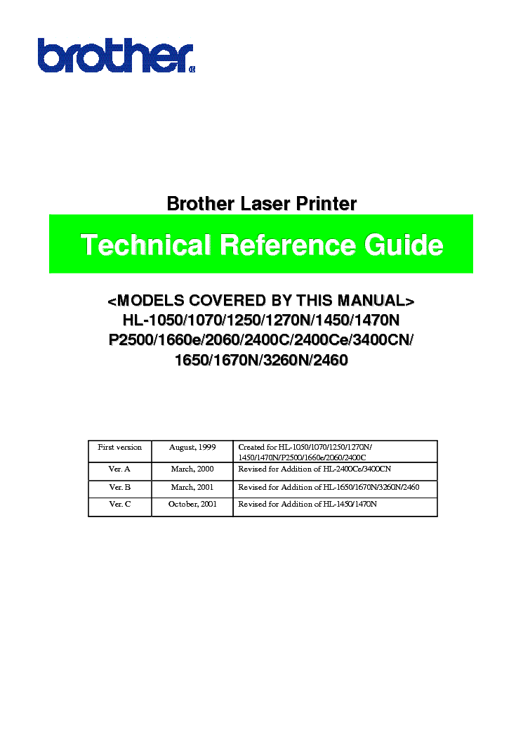 BROTHER HL-1050 1070 1250 1270N 1450 1470N PROGRAMMING-REFERENCE service manual (1st page)