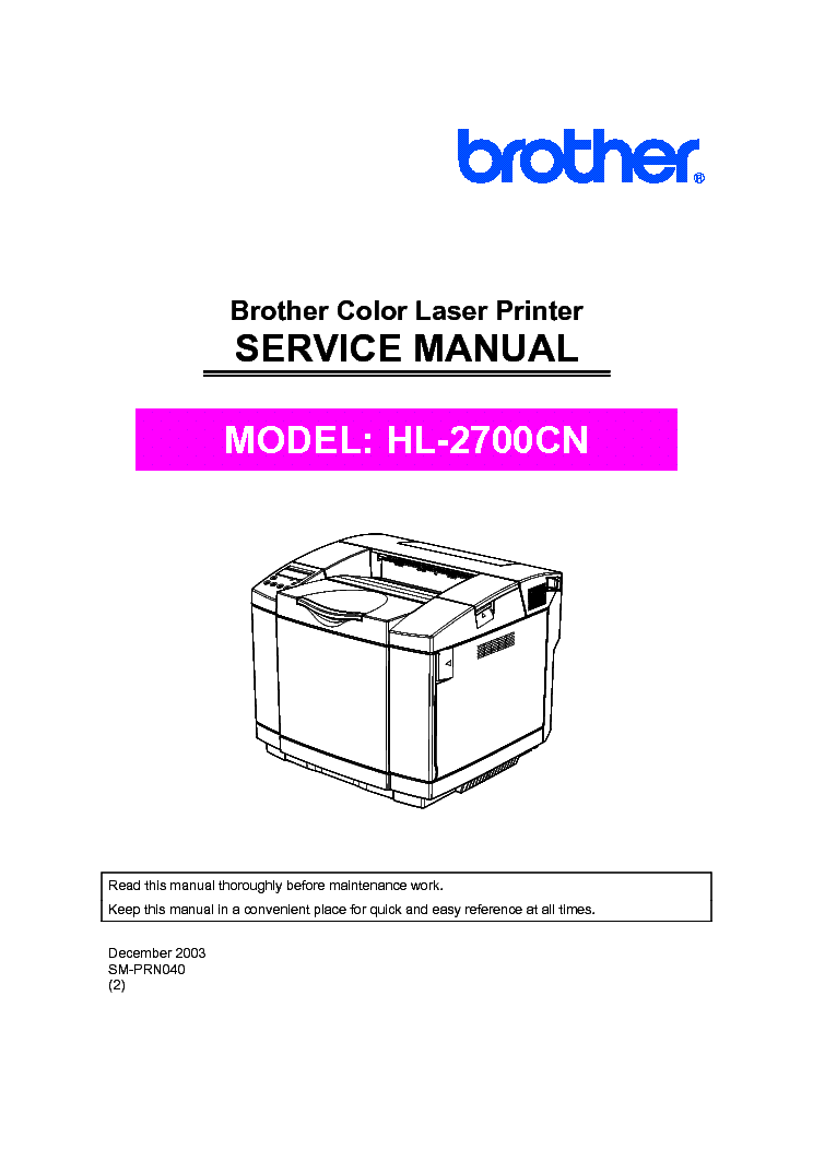 BROTHER HL-2700CN service manual (1st page)