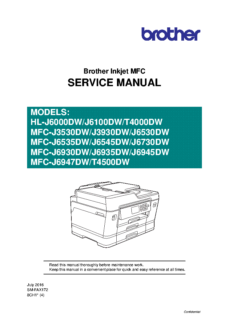 BROTHER HL-J6000 HL-J6100 HL-T4000DW MFC-J3530 MFC-J3930 MFC-J6530 MFC-J6535 MFC-J6545 MFC-J6730 MFC-J6930 MFC-J6935 MFC-J6945 MFC-J6947 MFC-T4500DW SM service manual