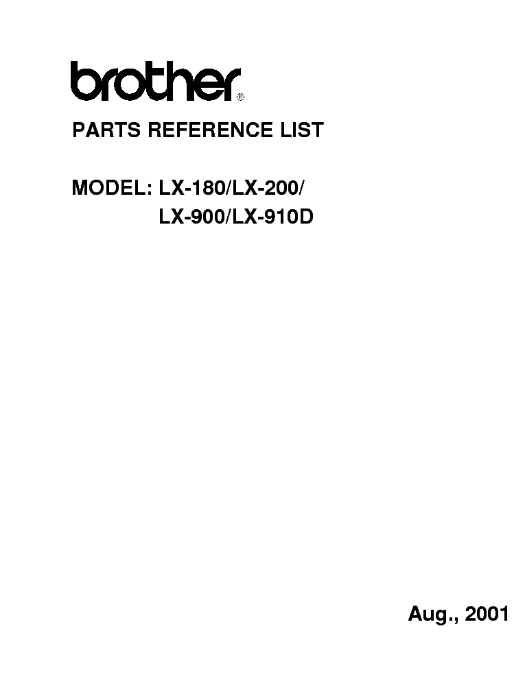 BROTHER LX-180,200,900,910D PARTS service manual (1st page)