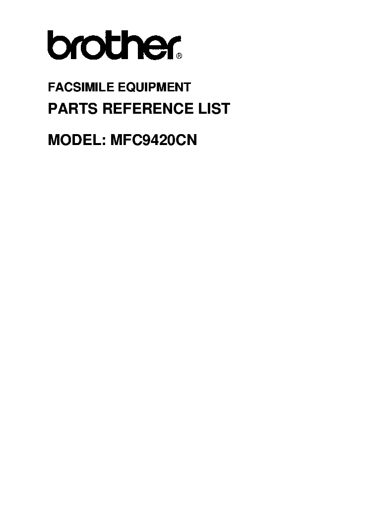 BROTHER MFC-9420CN FACSIMILE EQUIPMENT PARTS REFERENCE LIST service manual (1st page)
