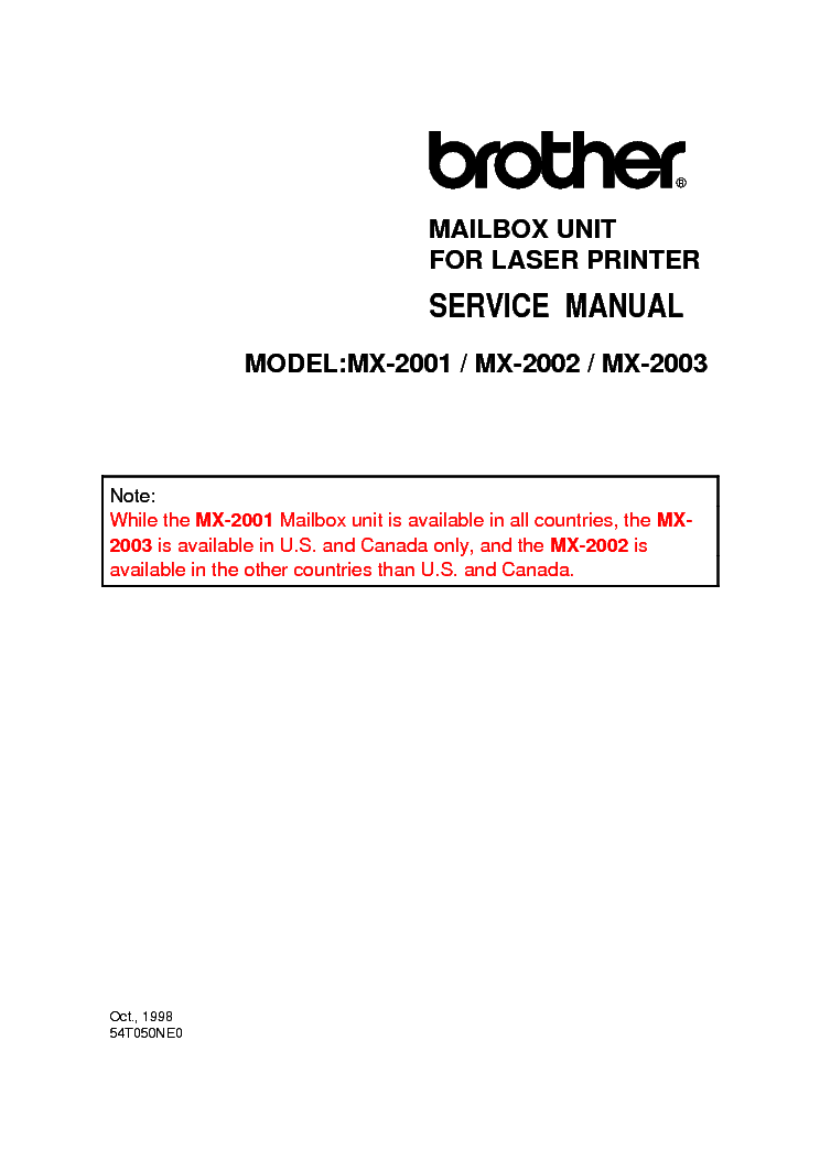 BROTHER MX-2001 2002 2003 MAILBOX-UNIT service manual (1st page)