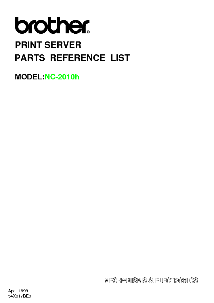 BROTHER NC-2010H PARTS MANUAL service manual (1st page)