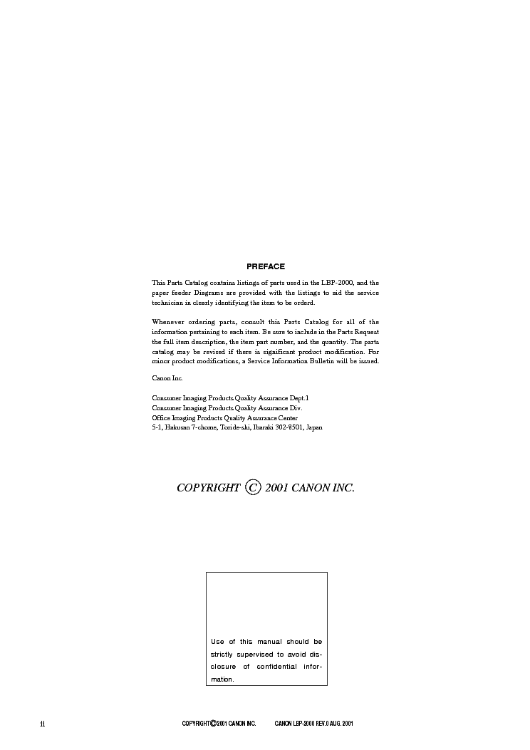 CANON LBP-2000 PARTS service manual (2nd page)