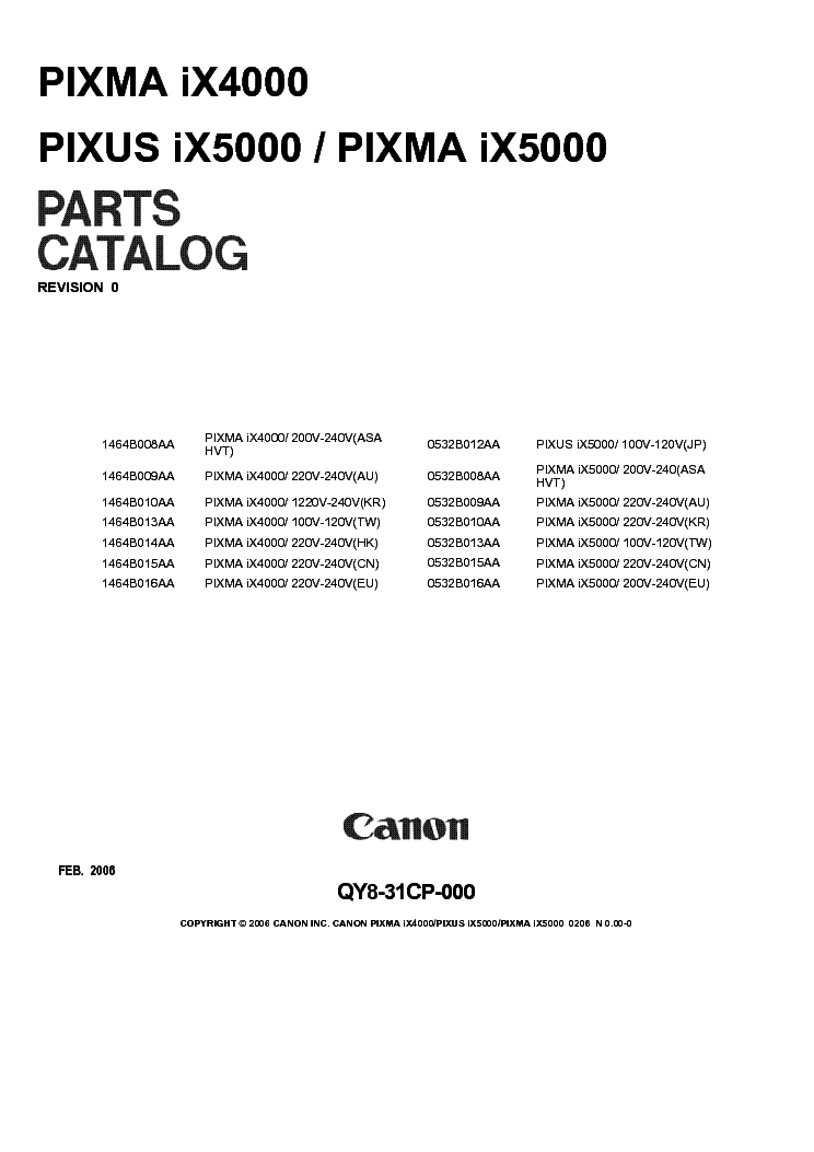 CANON PIXMA IX4000 IX5000 PIXUS IX5000 PARTS Service Manual