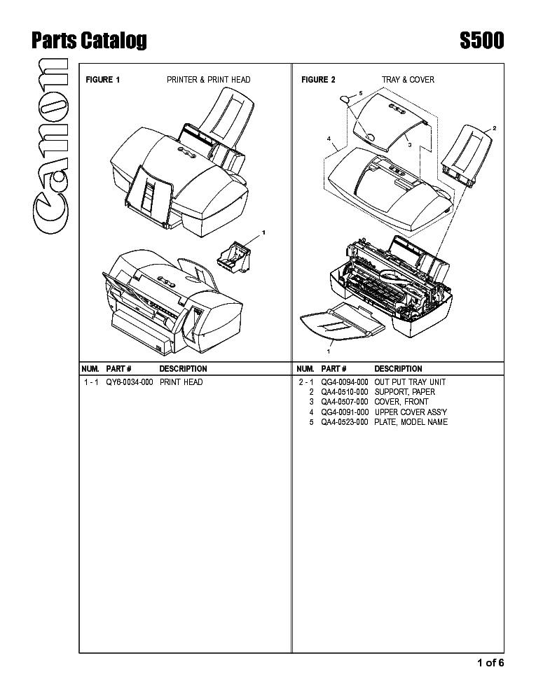 Canon S500 Parts Service Manual Download  Schematics