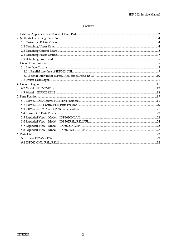 CITIZEN IDP562 SM Service Manual download, schematics, eeprom, repair ...