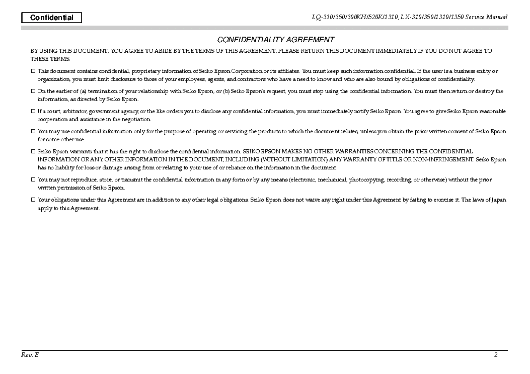 EPSON LQ-310 LQ-350 LQ-300KH LQ-520K LQ-1310 LX-310 LX-350 LX-1310 LX-1350 SERIES SM service manual (2nd page)
