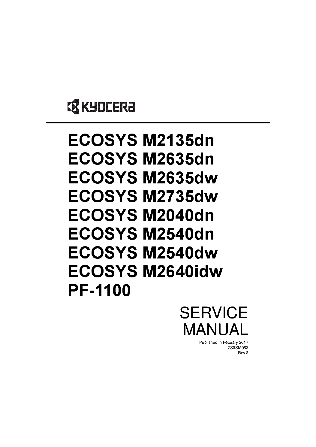 KYOCERA ECOSYS M2135DN M2635DN M2735DN M2040DN M2540DN DW M2640IDW PF-1100 SM service manual (1st page)
