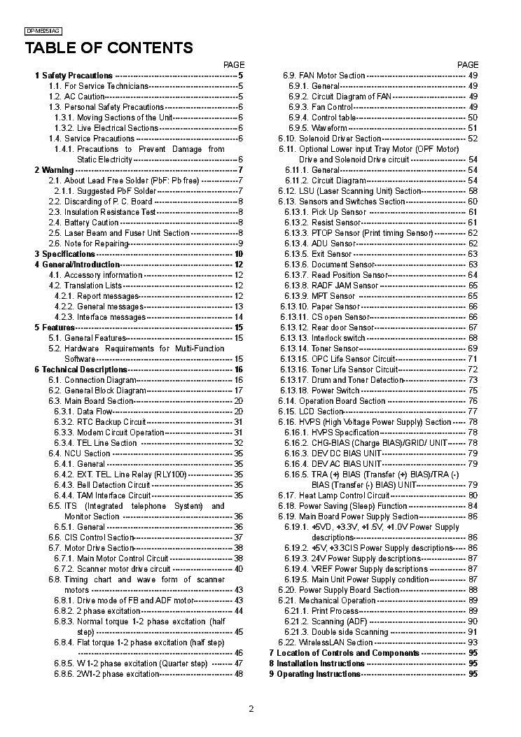PANASONIC DP-MB251AG service manual (2nd page)