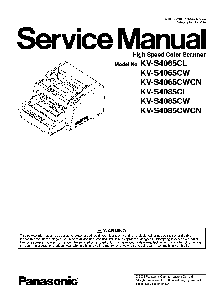 PANASONIC KV-S4065CL KV-S4065CW KV-S4065CWCN KV-S4085CL KV-S4085CW KV-S4085CWCN COLOR SCANNER service manual (1st page)