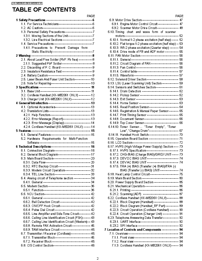 PANASONIC KX-MB2060C-B KX-MB2061C-B service manual (2nd page)