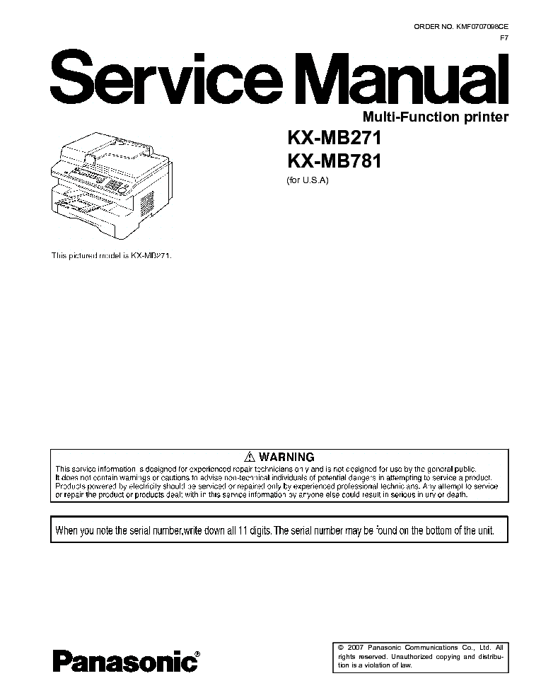 PANASONIC KX-MB271 KX-MB781 service manual (1st page)