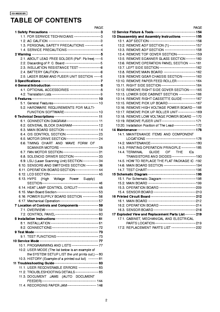 PANASONIC KX-MB283BR MULTI-FUNCTION PRINTER service manual (2nd page)