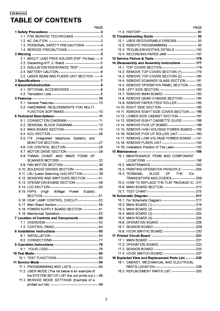 PANASONIC KX-MB763RU FOR RUSSIA service manual (2nd page)