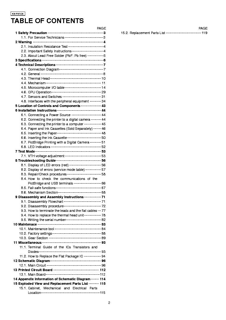 PANASONIC KX-PX1CX SM service manual (2nd page)