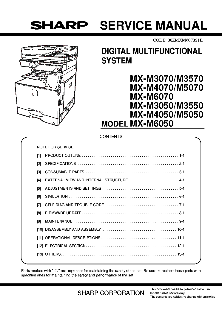 SHARP MX-M3070 MX-3570 MX-4070 MX-5070 MX-M6070 MX-M3050 MX-M3550 MX-M4050 MX-M5050 MX-M6050 SM service manual (1st page)